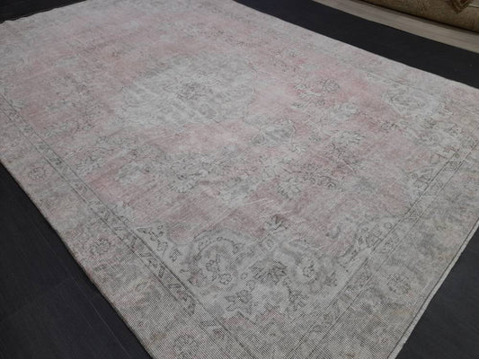 WOOL Distressed RUG 6.5 x 10 Turkish Oushak Rug Large Vintage Rug Tint of Pink Vintage Hand Made Persian Rug Muted Vintage Turkish Rug 7x10