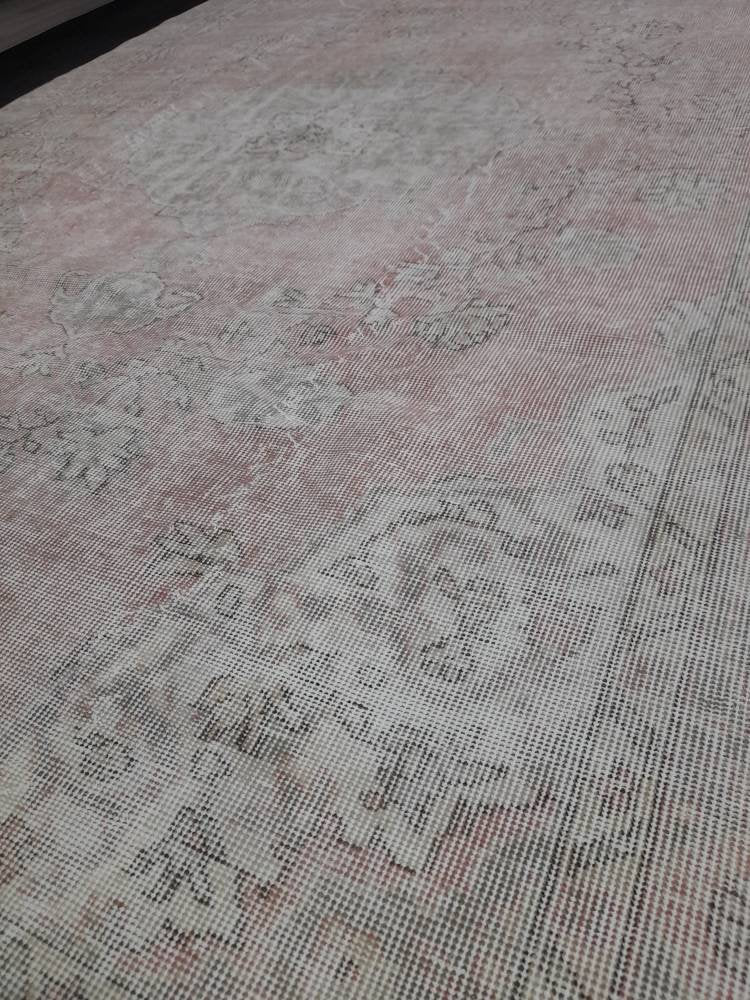 WOOL Distressed RUG 6.5 x 10 Turkish Oushak Rug Large Vintage Rug Tint of Pink Vintage Hand Made Persian Rug Muted Vintage Turkish Rug 7x10
