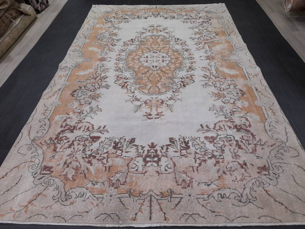 Muted Turkish Vintage Hand Made Rug 6.5 x 10 Oushak Rug, Rustic Rug, Muted Rug, Vintage Turkish Rug, Farmhouse Rug, Vintage Rug, Wool rug