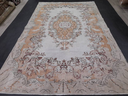 Muted Turkish Vintage Hand Made Rug 6.5 x 10 Oushak Rug, Rustic Rug, Muted Rug, Vintage Turkish Rug, Farmhouse Rug, Vintage Rug, Wool rug