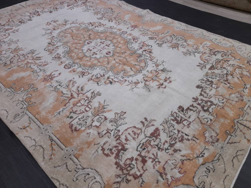 Muted Turkish Vintage Hand Made Rug 6.5 x 10 Oushak Rug, Rustic Rug, Muted Rug, Vintage Turkish Rug, Farmhouse Rug, Vintage Rug, Wool rug