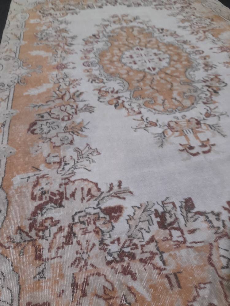 Muted Turkish Vintage Hand Made Rug 6.5 x 10 Oushak Rug, Rustic Rug, Muted Rug, Vintage Turkish Rug, Farmhouse Rug, Vintage Rug, Wool rug