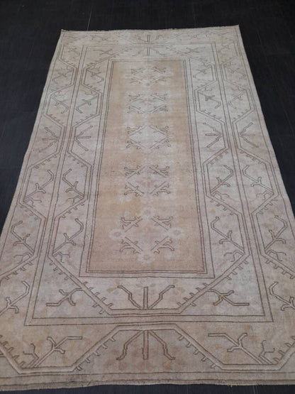 Muted Vintage RUG 5 x 8.6 muted Turkish Oushak Rug Antique Rug Vintage Blue Wool Muted Oriental Rug Hand Made Rug Hand Knotted Turkish Rug