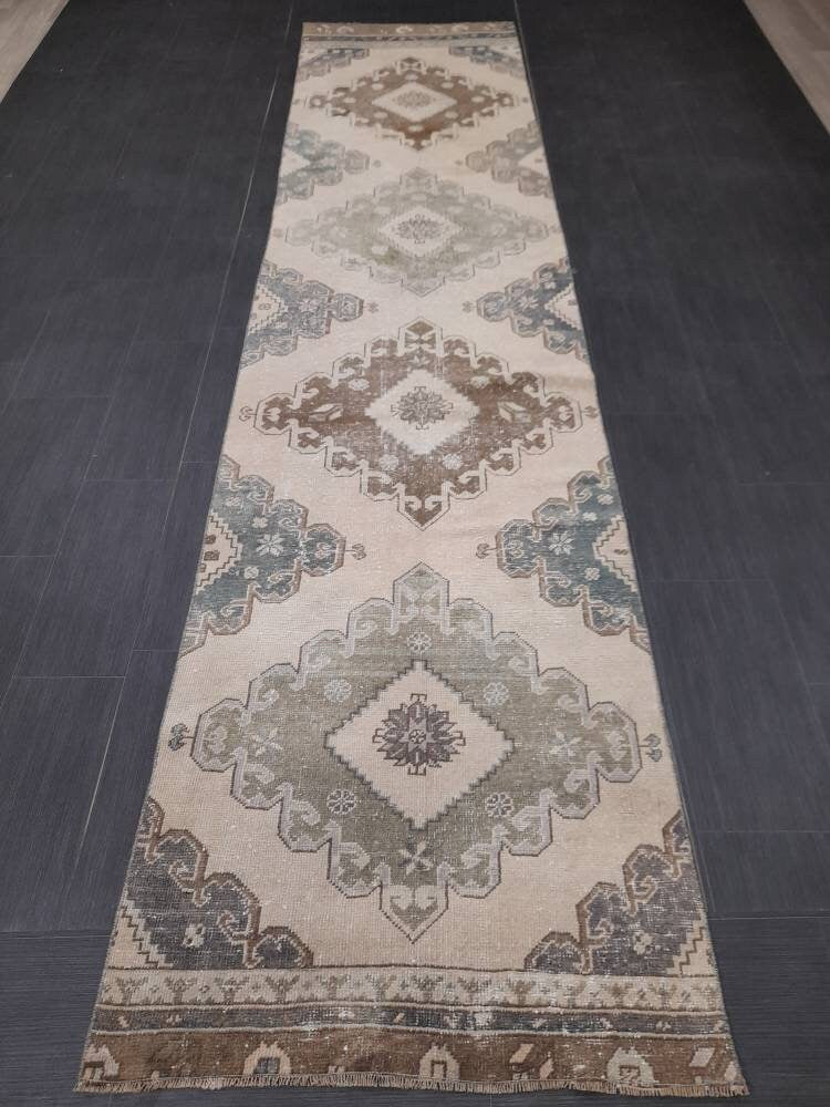 Distressed Runner Rug 2.8 x 12.3  Vintage Turkish Runner Rug Vintage Runner Rug Hallway Runner Rug Kitchen Runner Rug Wool Runner Rug