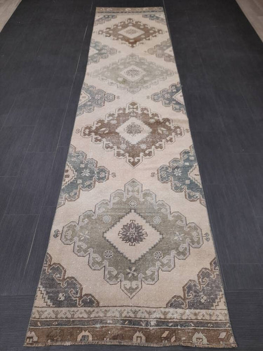 Distressed Runner Rug 2.8 x 12.3  Vintage Turkish Runner Rug Vintage Runner Rug Hallway Runner Rug Kitchen Runner Rug Wool Runner Rug