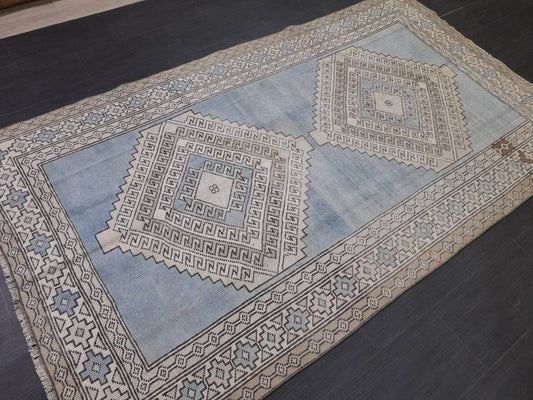 Quality Handmade Rug 4.8 x 8.4 Vintage Rug Oushak Rug Wool Boho Rug, Persian Rug Fun Turkish Rug LIGHT Blue Rug Ice Blue Oriental Wool rug