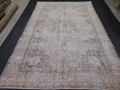 NEUTRAL PERSIAN RUG 6.7 X 10.2 Muted Oushak Rug Vintage Oushak Rug Vintage  Rug Wool Hand Made Rug Vintage Persian Rug Vintage Oriental Rug