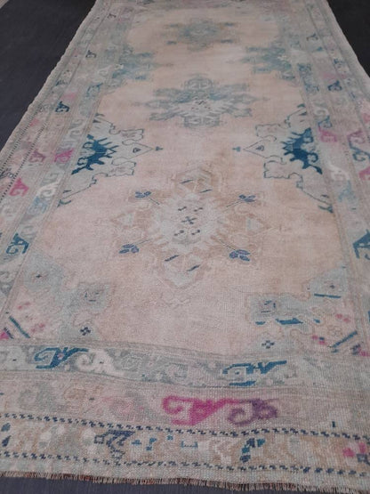 Muted OUSHAK RUG TURKISH Oushak Neutral Rug Vintage 4.7 x 8.9 Rug Wool Large Rug Hand Made Rugs Vintage Turkish Rug Vintage Living room rug