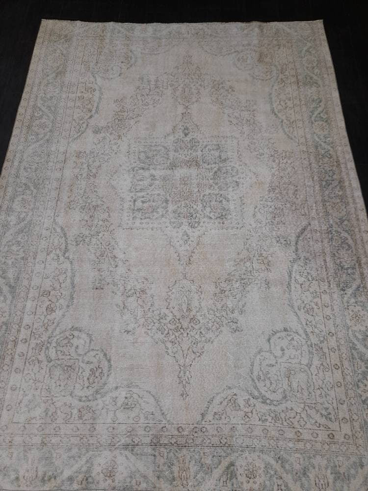 DISTRESSED Hand Made Rug 7X10 Vintage Turkish  Rug Natural wool Rug ORIENTAL Rug, Living Room Rug, Oushak Rug, Hand Knotted Rug Antique Rug