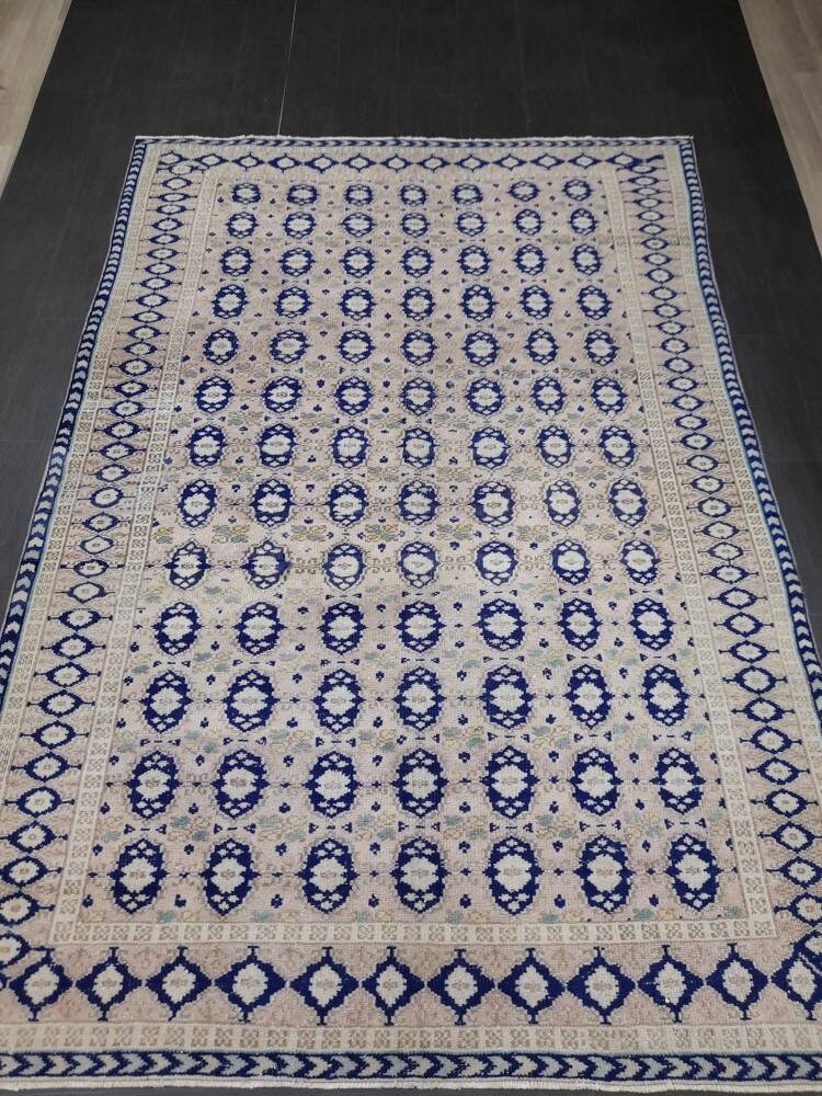 Vintage Turkish Rug, Vintage Navy 6.8 x 10 Rug, Oriental Rugs, Wool Rug, High Pile Vintage Rug, Hand Made Rug Persian Rug 7x10 rug