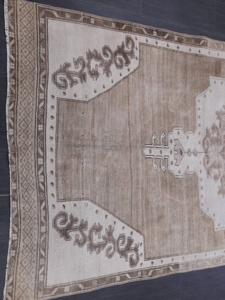 Neutral VINTAGE RUG 4.6 X 10 TURKISH Neutral Fiber Rug Natural Wool Antique Rug Distressed Vintage Rug Dye Free Rug Hand Made Rug Kars Rug