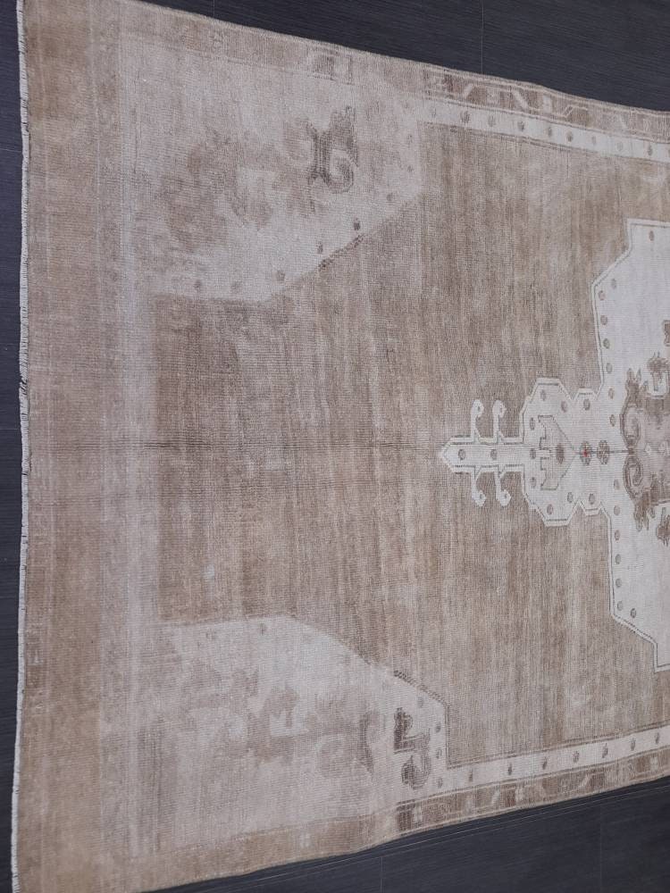 Neutral VINTAGE RUG 4.6 X 10 TURKISH Neutral Fiber Rug Natural Wool Antique Rug Distressed Vintage Rug Dye Free Rug Hand Made Rug Kars Rug