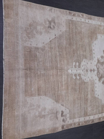 Neutral VINTAGE RUG 4.6 X 10 TURKISH Neutral Fiber Rug Natural Wool Antique Rug Distressed Vintage Rug Dye Free Rug Hand Made Rug Kars Rug