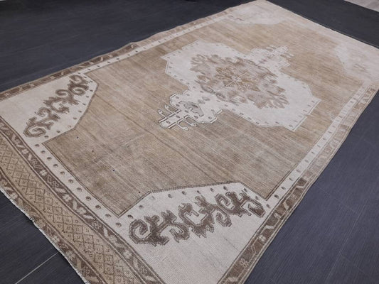 Neutral VINTAGE RUG 4.6 X 10 TURKISH Neutral Fiber Rug Natural Wool Antique Rug Distressed Vintage Rug Dye Free Rug Hand Made Rug Kars Rug