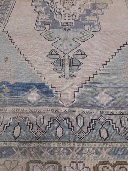 Vintage RUG 4.2 x 5 Turkish Oushak Rug Antique Rug Vintage Blue Wool Muted Oriental Rug Hand Made Rug Hand Knotted Turkish Rug Oriental Fun