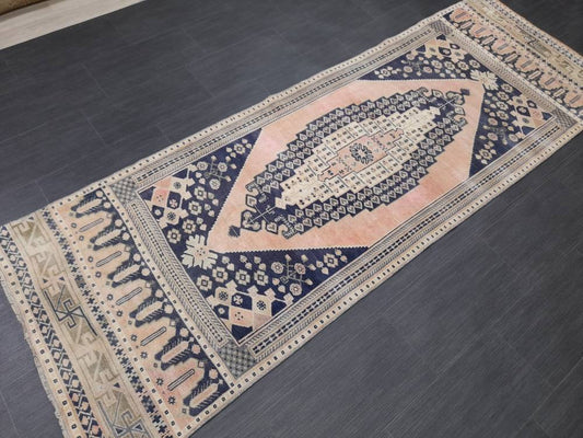 Blue and Pink TURKISH Runner Rug Vintage Runner Rug 3 x 9 Oriental Runner Rug Wool Oushak Rug Hand Knotted Rugs Vintage Turkish Runner Rug