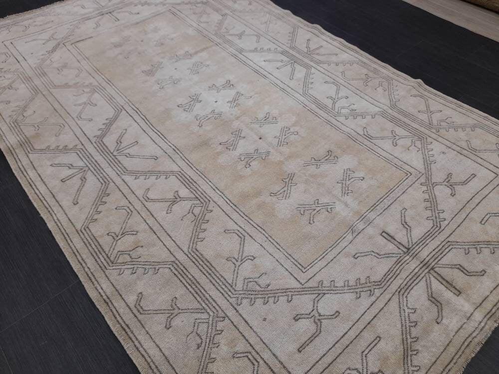 Muted Vintage RUG 5.2 x 8.3 muted Turkish Rug Antique Rug Vintage Wool Muted Oriental Rug Hand Made Rug Hand Knotted  Rug Wool on wool rug