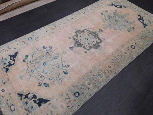 Muted Persian RUG Vintage Oushak Rug Large 5 x 10.5 Vintage Rug Wool Oriental Rug Hand Knotted Rugs Vintage Turkish Rug Muted Rug 5x10 rug