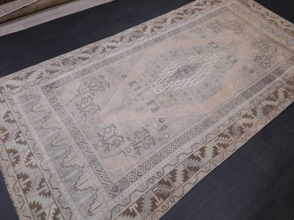 Muted OUSHAK RUG TURKISH Rug 5.7 x 11.4 Muted Vintage Oriental Rug Vintage Persian Rug Wool Rug Hand Made Rug Vintage Turkish Rug