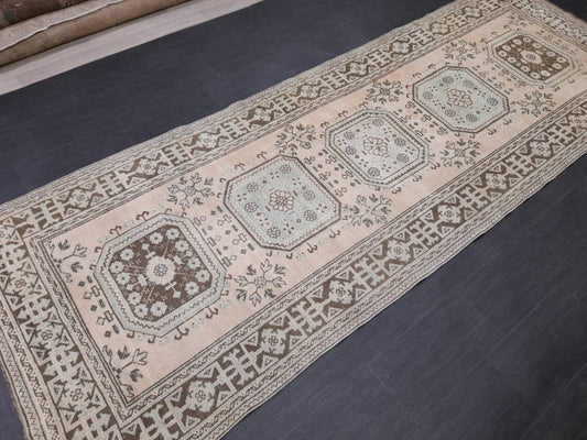 Vintage TURKISH Runner Rug Vintage Runner Rug 4.4 x 12.2 Oriental Runner Rug Wool Oushak Rug Hand Knotted Rugs Vintage Turkish Runner Rug