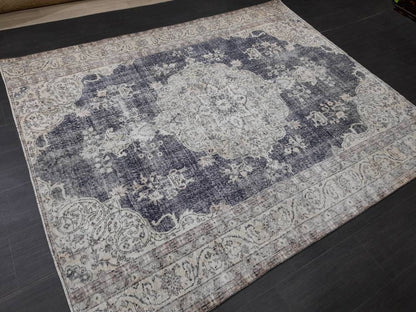 TURKISH HAND Knotted Rug 6.5 x 8 Vintage Turkish Rug Oushak Rug Traditional Rug Oriental Blue Rug Muted Vintage Floral Rug Elegant Wool Rug