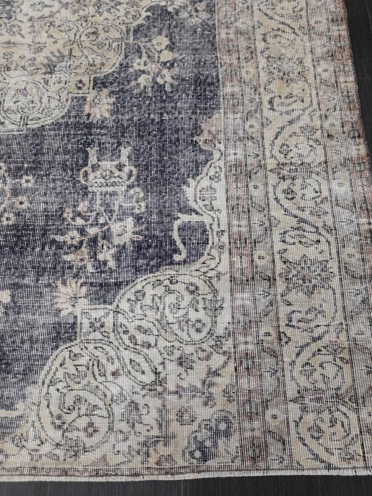 TURKISH HAND Knotted Rug 6.5 x 8 Vintage Turkish Rug Oushak Rug Traditional Rug Oriental Blue Rug Muted Vintage Floral Rug Elegant Wool Rug
