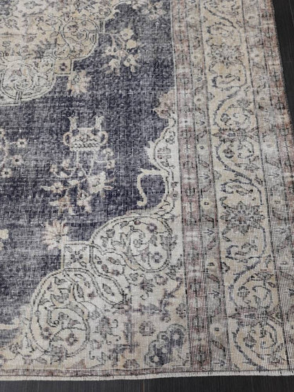 TURKISH HAND Knotted Rug 6.5 x 8 Vintage Turkish Rug Oushak Rug Traditional Rug Oriental Blue Rug Muted Vintage Floral Rug Elegant Wool Rug