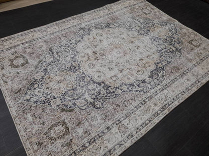 Distressed HAND Knotted Rug 6x8 Vintage Turkish Rug Oushak Rug Persian Rug Oriental Blue Rug Muted Vintage Floral Rug Elegant Wool Rug