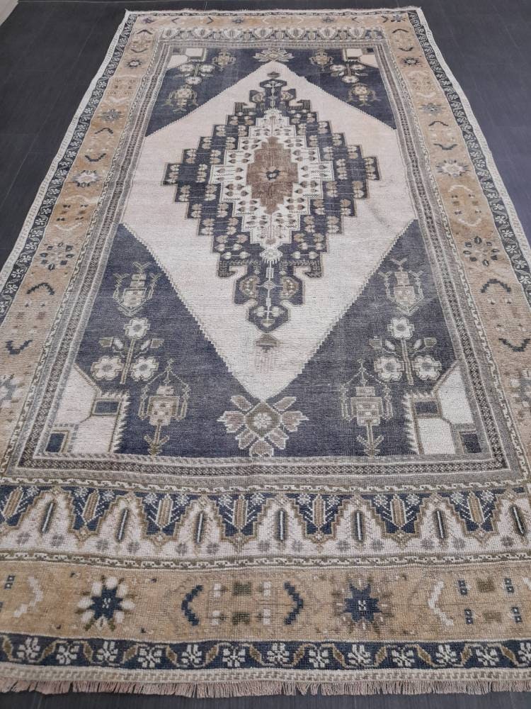 MUTED Large Vintage RUG TURKISH Oushak Rug 5 x 9.3 Vintage Oriental Rug Antique Persian Hand Made Rug Wool Turkish Anatolian Rug