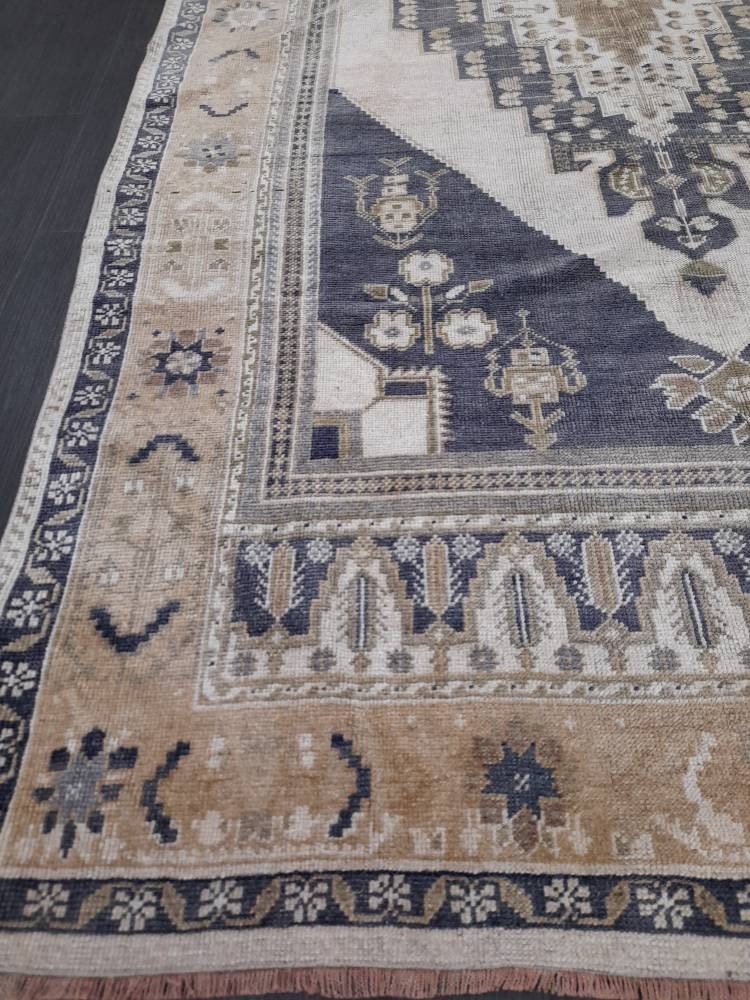 MUTED Large Vintage RUG TURKISH Oushak Rug 5 x 9.3 Vintage Oriental Rug Antique Persian Hand Made Rug Wool Turkish Anatolian Rug