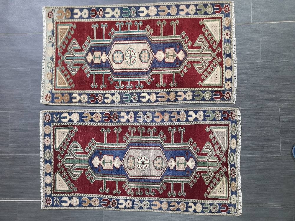 Pair Of Small Rug Turkish Rug Mini Rug Twin Small Area Rug 2x4  Turkish Rug Oushak Rug Persian Hand Made Rug Matching Oriental Vintage Rug