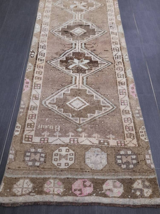 Neutral Vintage Runner Rug 2.6 x 13.4 Muted Turkish Runner Rug Oriental Runner Rug Hallway Runner Rug Kitchen Runner Rug XL Persian Runner