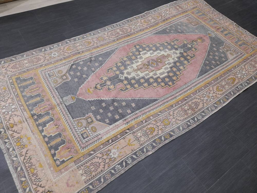 Muted Vintage RUG 4.7 x 9 TURKISH Rug Distressed Vintage  Rug Wool Oushak Rug Large Hand Made Rugs Vintage Turkish Rug Hand Knotted 5x9 Rug