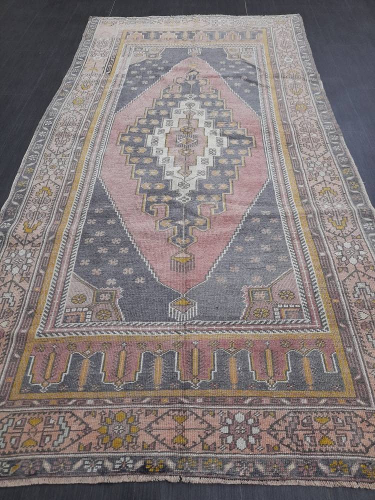 Muted Vintage RUG 4.7 x 9 TURKISH Rug Distressed Vintage  Rug Wool Oushak Rug Large Hand Made Rugs Vintage Turkish Rug Hand Knotted 5x9 Rug