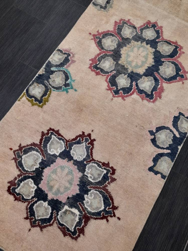 Muted Vintage Runner Rug 2.7 x 10.4 Muted Turkish Runner Rug Hand Made Runner Rug Vintage Runner Rug Hallway Runner Rug Distressed Runner
