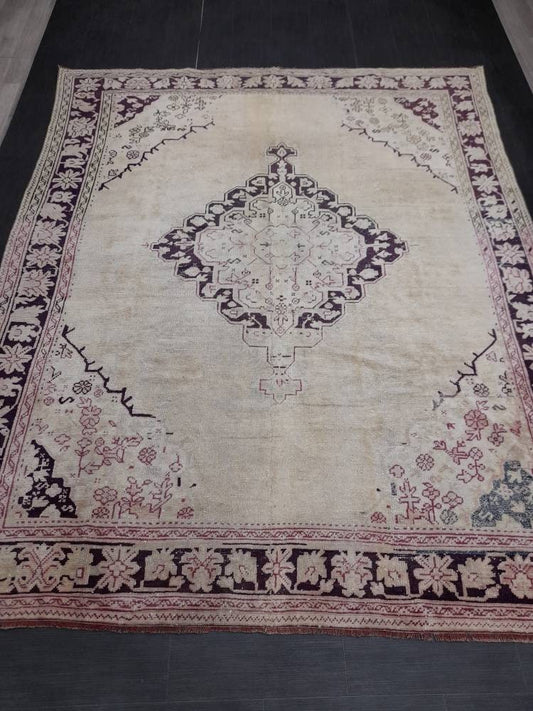 ANTIQUE OushakRug Muted Turkish Wool Rug Vintage 8x10 Rug Persian Rug Muted Oriental Rug Wool Purple Hand Knotted Rug
