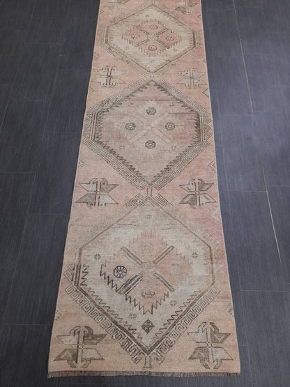 Oriental Runner Rug Muted Turkish Runner Rug 2.5 x 10.2 Vintage Runner Rug Hallway Runner Kitchen Runner Rug Wool Runner Rug Oushak Runner