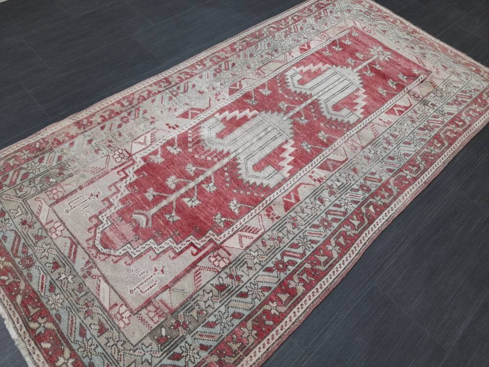 Antique Rug, Hand Made Rug, 3.4 x 6.7 Oushak Rug, Hand Knotted Rug, Bohemian Rug, Turkish Rug, Farmhouse Rug, Vintage Rug, Wool rug
