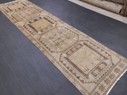 MUTED Oriental Runner Hand Knotted Runner Antique TURKISH Runner 2.7 x 10.7 Vintage Runner Rug Muted Vintage Runner Rug Kitchen Runner