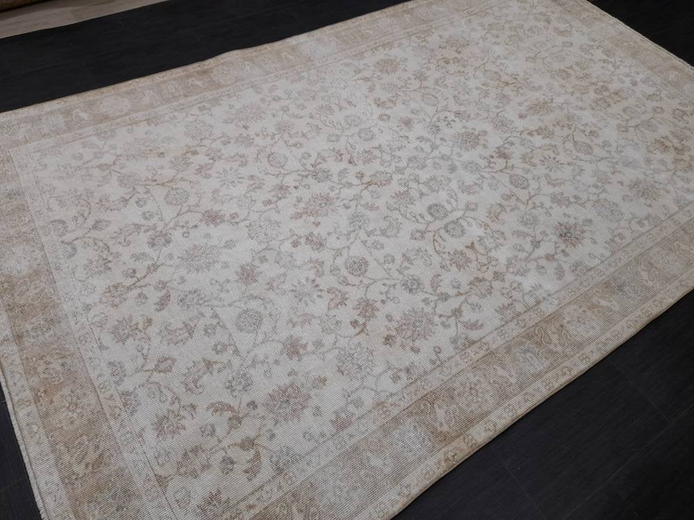 Muted Vintage RUG 6.3 x 10.2 TURKISH Rug Distressed Vintage  Rug Wool Oushak Rug Large Hand Made Rugs Vintage Turkish Rug 6x10