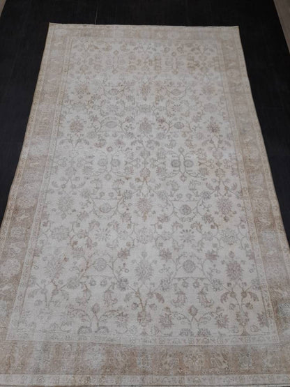 Muted Vintage RUG 6.3 x 10.2 TURKISH Rug Distressed Vintage  Rug Wool Oushak Rug Large Hand Made Rugs Vintage Turkish Rug 6x10