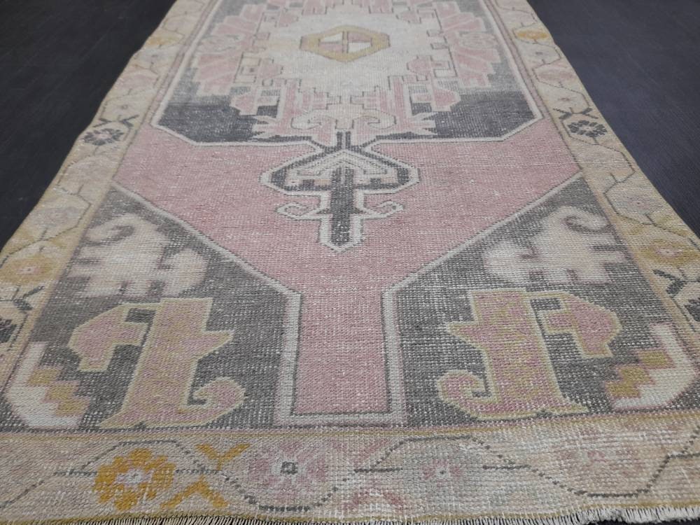 Hand Made Rug, Oushak Rug, Rustic Rug 4.2 x 9.2 Vintage Rug Pink Turkish Rug, Farmhouse Rug, Vintage Oriental Rug, Wool Hand Knotted rug