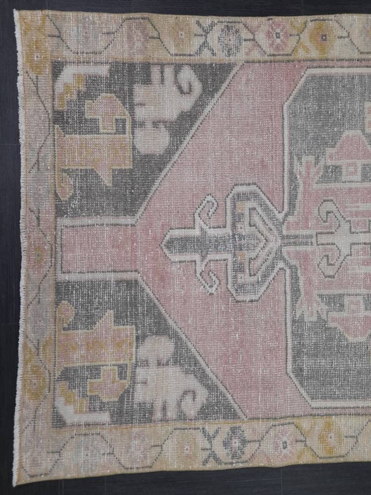 Hand Made Rug, Oushak Rug, Rustic Rug 4.2 x 9.2 Vintage Rug Pink Turkish Rug, Farmhouse Rug, Vintage Oriental Rug, Wool Hand Knotted rug