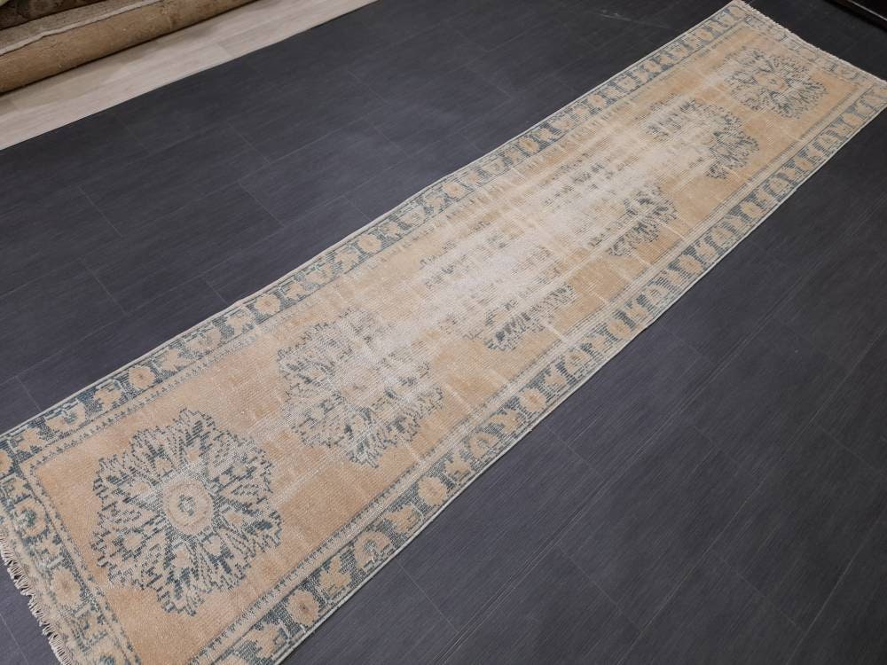 Distressed Antique Runner Rug 2.6 x 10.6 Turkish Runner Rug Vintage Runner Rug Old Hallway Runner Rug Kitchen Runner Rug Wool Runner Rug