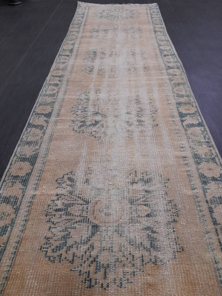 Distressed Antique Runner Rug 2.6 x 10.6 Turkish Runner Rug Vintage Runner Rug Old Hallway Runner Rug Kitchen Runner Rug Wool Runner Rug