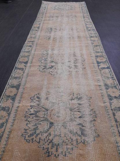 Distressed Antique Runner Rug 2.6 x 10.6 Turkish Runner Rug Vintage Runner Rug Old Hallway Runner Rug Kitchen Runner Rug Wool Runner Rug