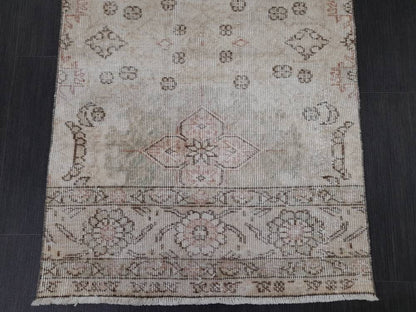 Neutral Vintage Runner Rug 2.7 x 8.5 Muted Turkish Runner Rug Distressed Runner Rug Hallway Runner Rug Kitchen Runner Rug Hallway Runner