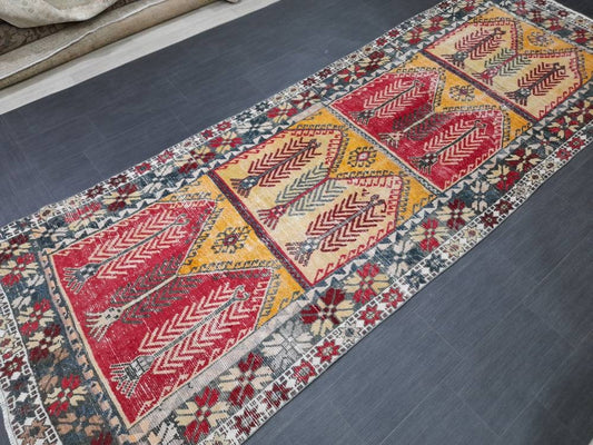 Hand Knotted Runner 4.5 x 12.7 Turkish Runner Rug Vintage Runner Rug Hallway Runner Rug Kitchen Runner Rug Wool Runner Rug Wool Nomad Rug