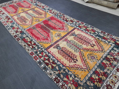 Hand Knotted Runner 4.5 x 12.7 Turkish Runner Rug Vintage Runner Rug Hallway Runner Rug Kitchen Runner Rug Wool Runner Rug Wool Nomad Rug