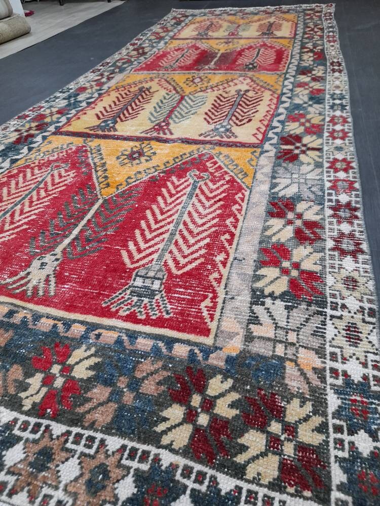 Hand Knotted Runner 4.5 x 12.7 Turkish Runner Rug Vintage Runner Rug Hallway Runner Rug Kitchen Runner Rug Wool Runner Rug Wool Nomad Rug